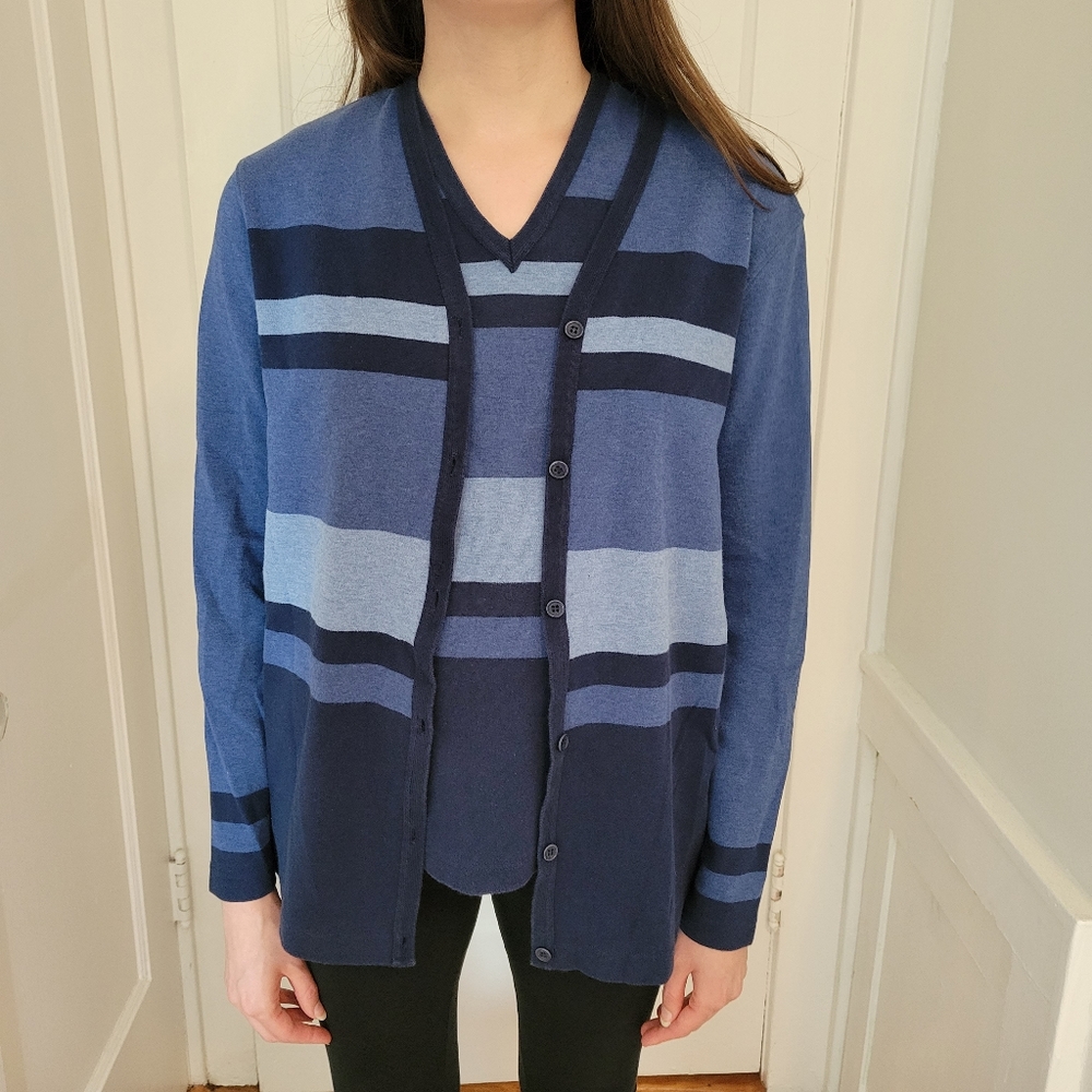 JONES NEW YORK Navy Blue Sweater Set M Vtg